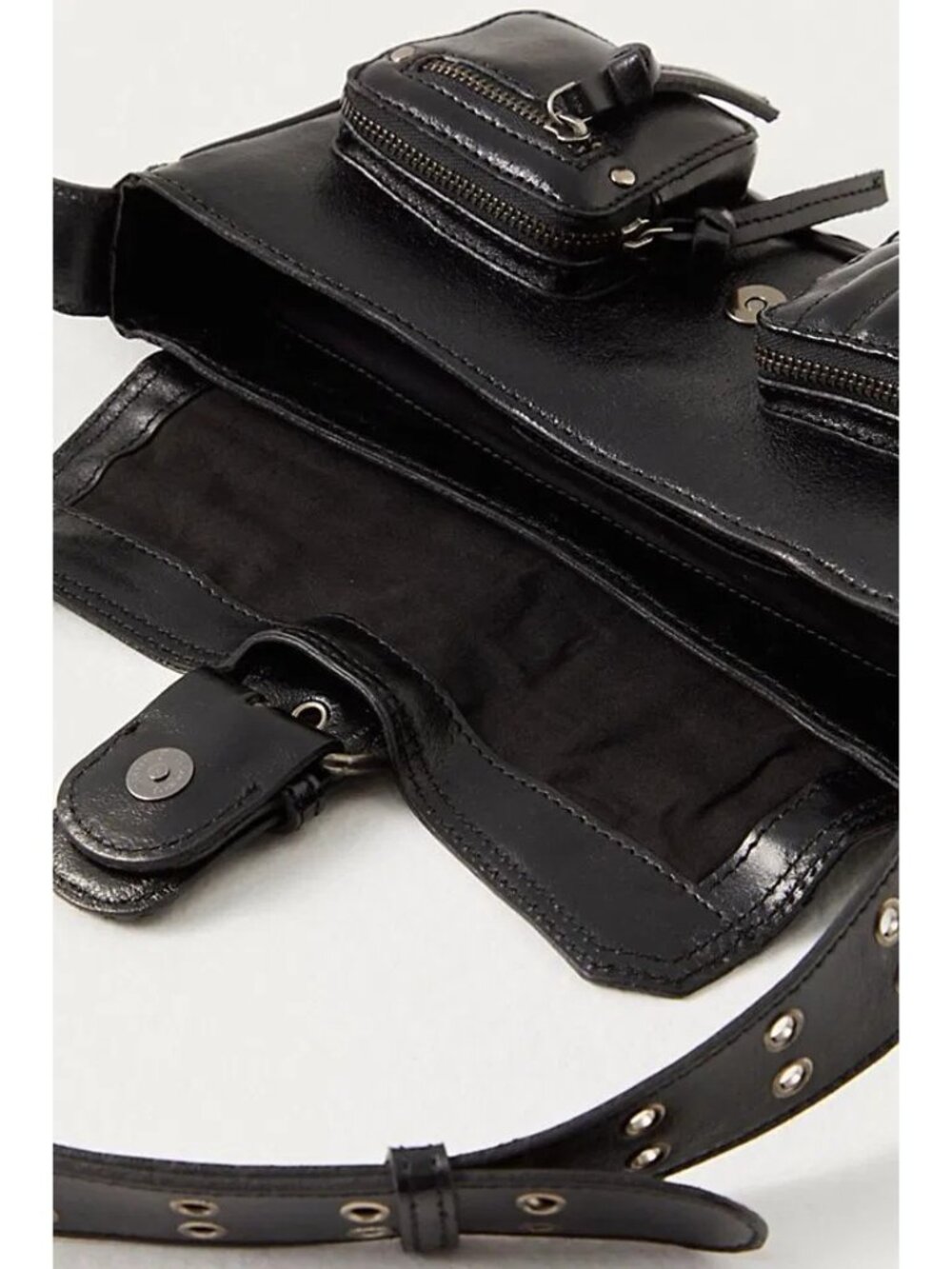 Free People Women's Black Leather High Speed Croosbody Shoulder Bag Sz S 3932 - Picture 5 of 16